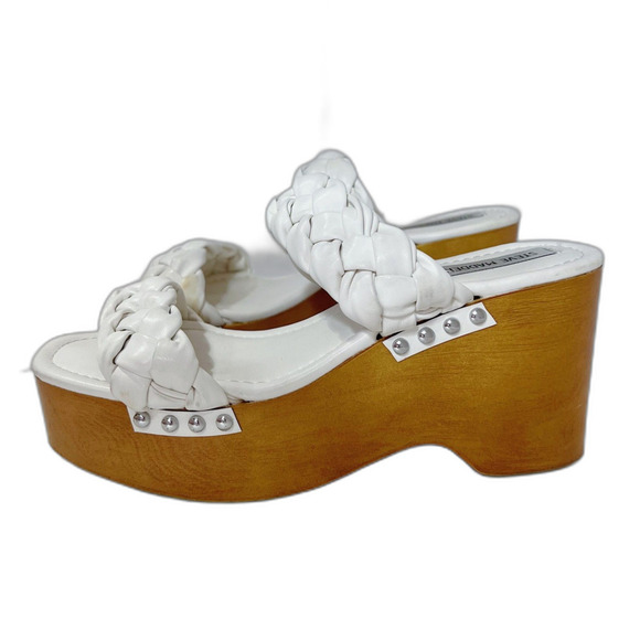 Steve Madden Fauna White Leather Braided Wedges Platform Sandals Size 10 - Picture 1 of 7